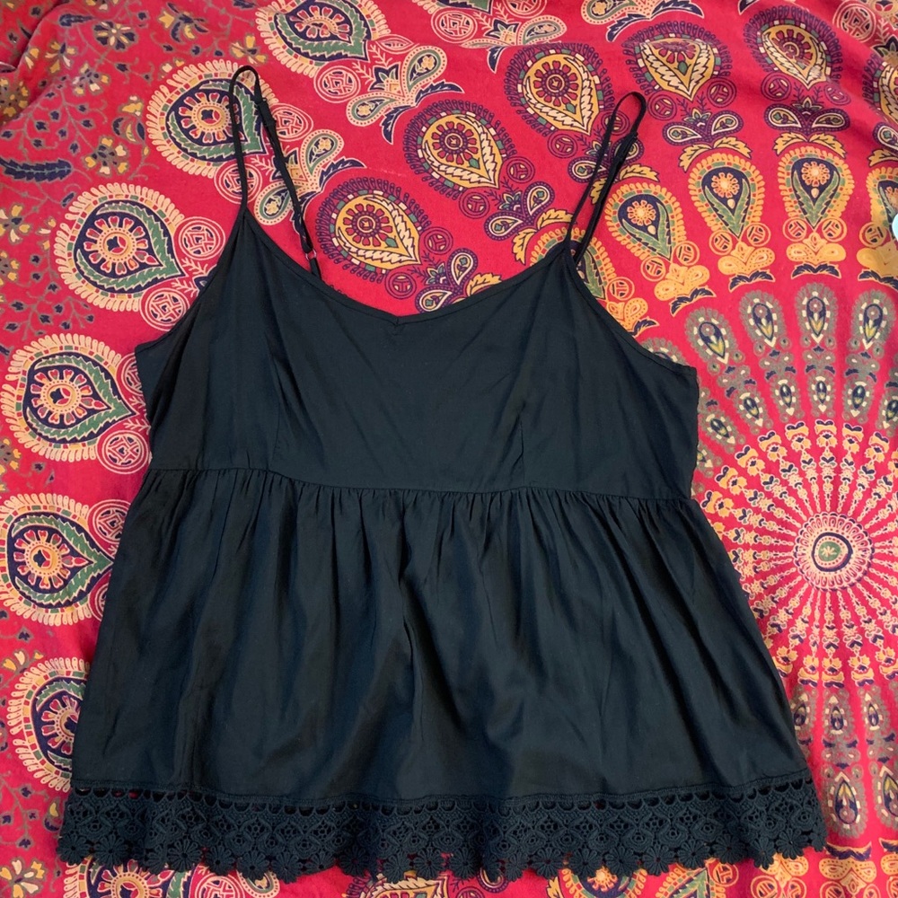 Black Cami with Flower Trim